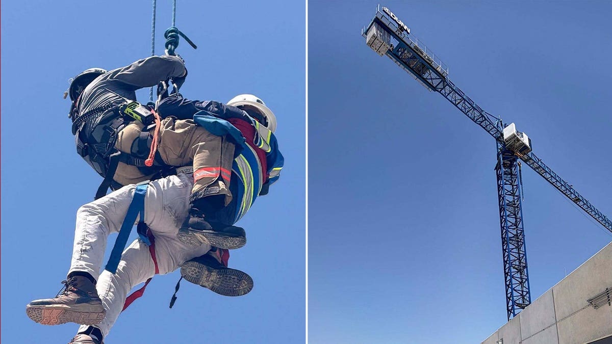 The Fort Worth Fire Department shared photos in a Facebook post that described a rescue operation to lower an individual from a towering crane.