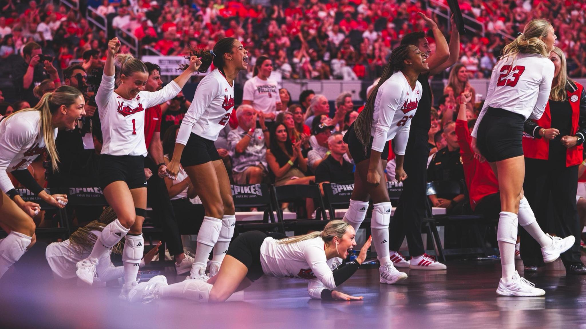 Nebraska volleyball celebrates after win