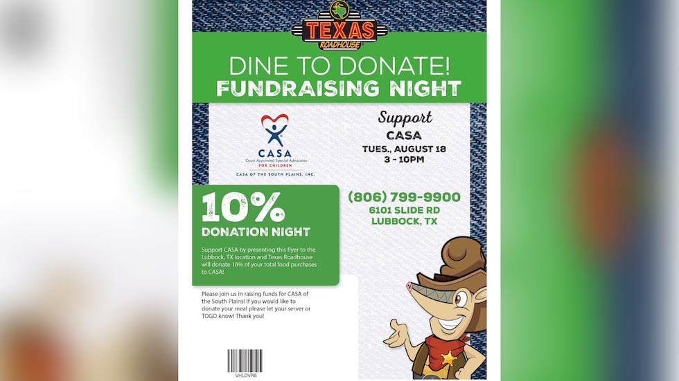CASA of the South Plains hosts Dine to Donate at Texas Roadhouse