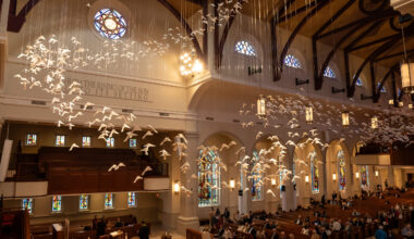St. Andrew Methodist Church celebrates 40th anniversary with art installation featuring more than 2,000 hand-folded origami birds