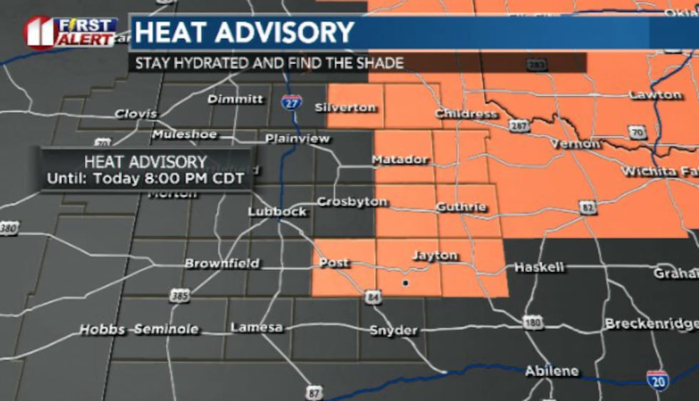 Another heat advisory will be in effect this afternoon and evening from 1-8pm