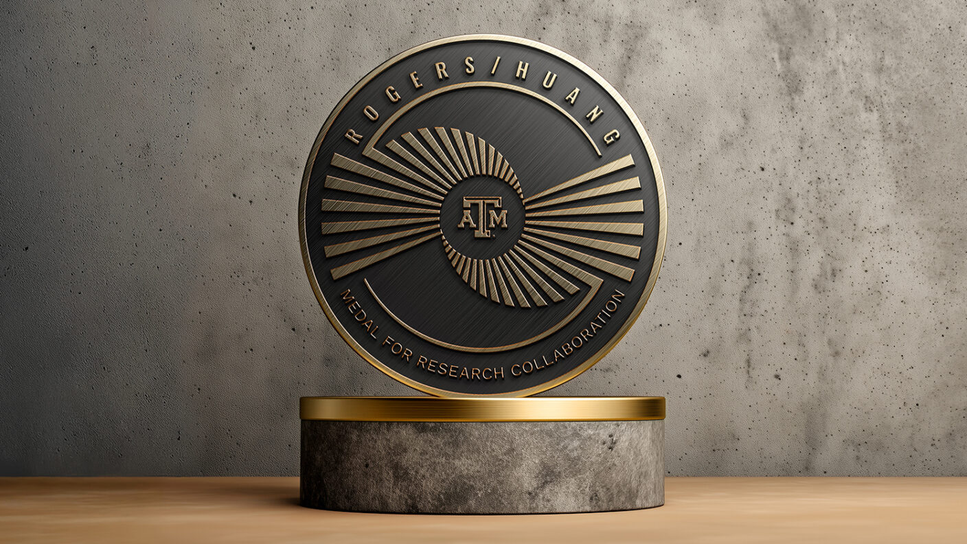 A photo of the Rogers/Huang Medal for Research Collaboration.