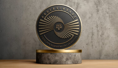A photo of the Rogers/Huang Medal for Research Collaboration.