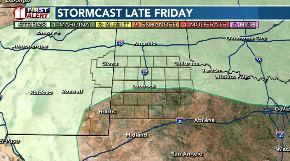 There is a slight chance that storms over the northern viewing area late Friday.