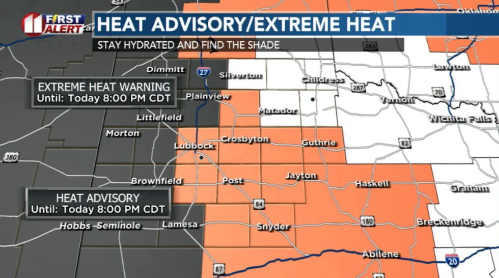 Extreme Heat Warning in effect and Heat Advisory in effect from noon till 8pm