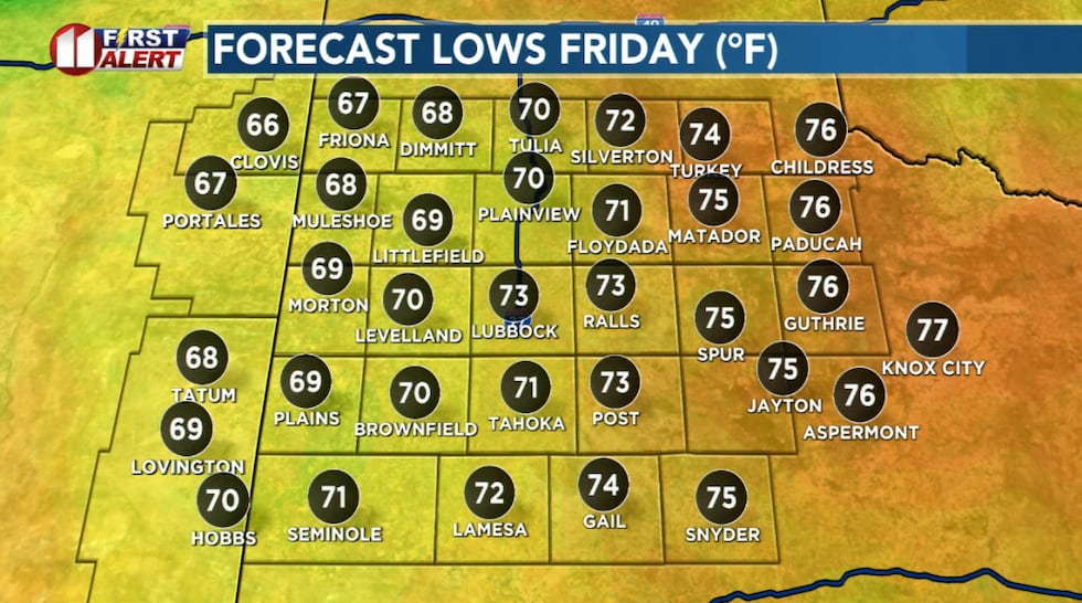Another very warm night. Lows three to five degrees above average.