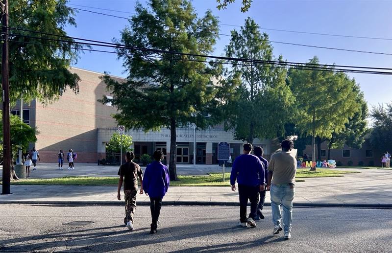 students walk into wheatley high school