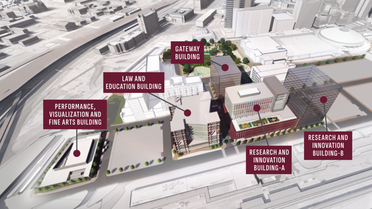 An updated artist’s rendering depicts plans for Texas A&M-Fort Worth’s downtown campus.
