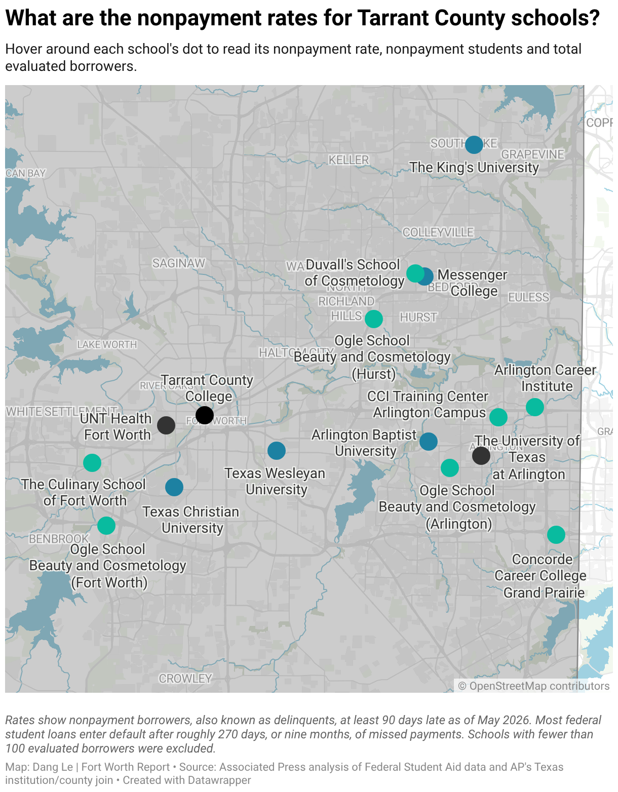 What are the nonpayment rates for Tarrant County schools? (Locator map)