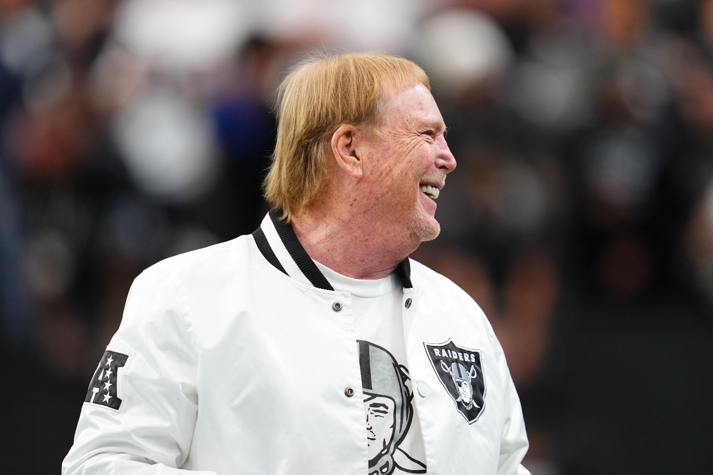 LAS VEGAS, NEVADA - NOVEMBER 23: Owner and managing general partner Mark Davis of the Las Vegas Raiders looks on before a game against the Cleveland Browns at Allegiant Stadium on November 23, 2025 in Las Vegas, Nevada. (Photo by Chris Unger/Getty Images)
