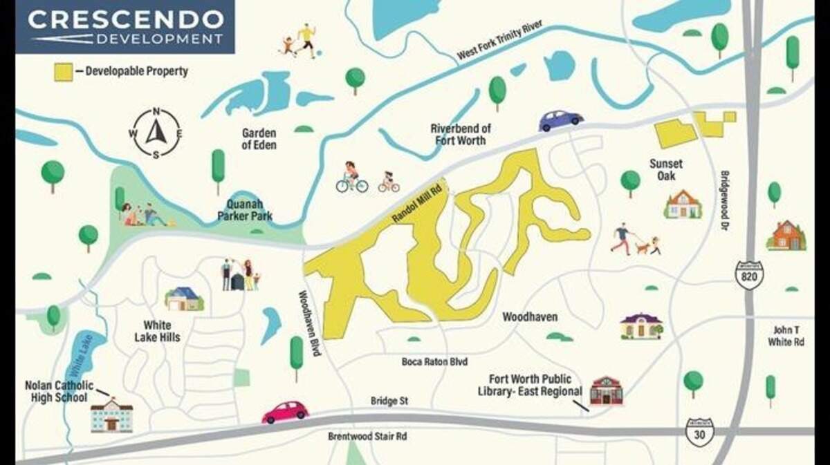 A map showing the area of Woodhaven to be redeveloped by Crescendo and its partners. A map of a neighborhood redevelopment