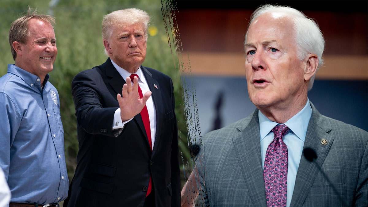 Ken Paxton, Donald Trump and John Cornyn in composite image