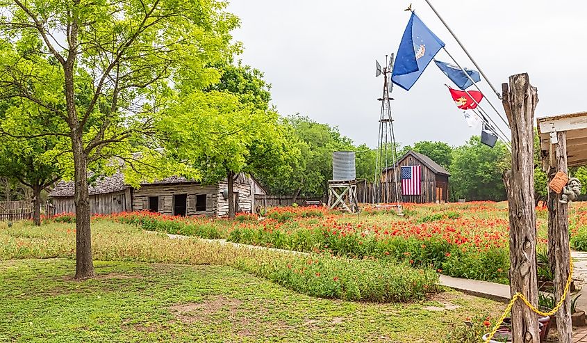Historic buildings and poppies in Castroville, Texas