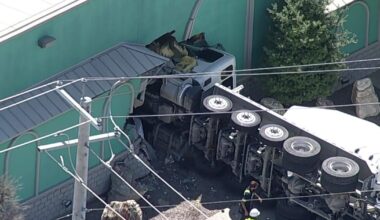 Concrete truck overturns, crashes into Dallas business, authorities say