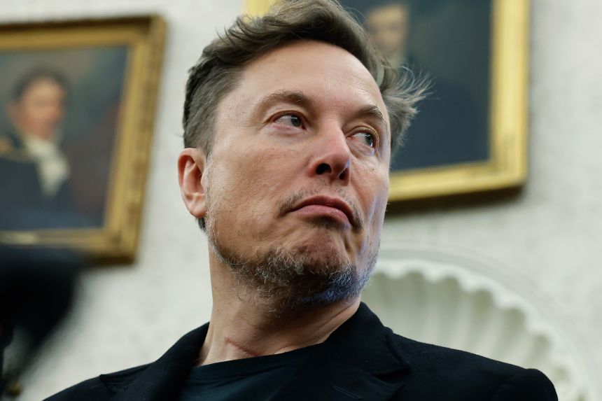 Elon Musk attends a meeting between President Donald Trump and South Africa President Cyril Ramaphosa, in the Oval Office of the White House on May 21, 2025.