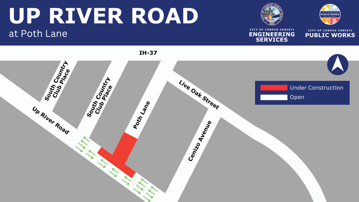 Map showing closure on Up River Road.