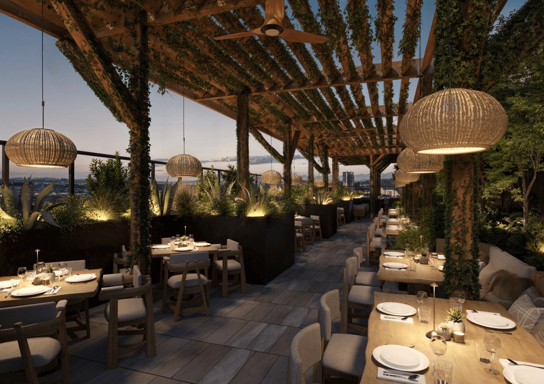 Le bar de la piscine du 1 Hotel Austin, sur la terrasse du 16e étage