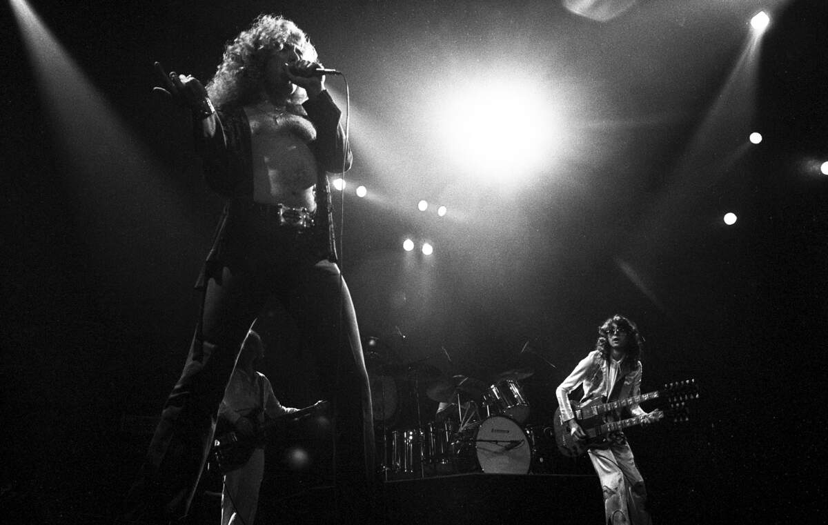 Led Zeppelin in concert at the Tarrant County Convention Center on May 22, 1977. Lead singer Robert Plant at front left. The long-awaited performance drew a capacity crowd of 14,000 as scalpers hawked tickets for as much as $50 each.