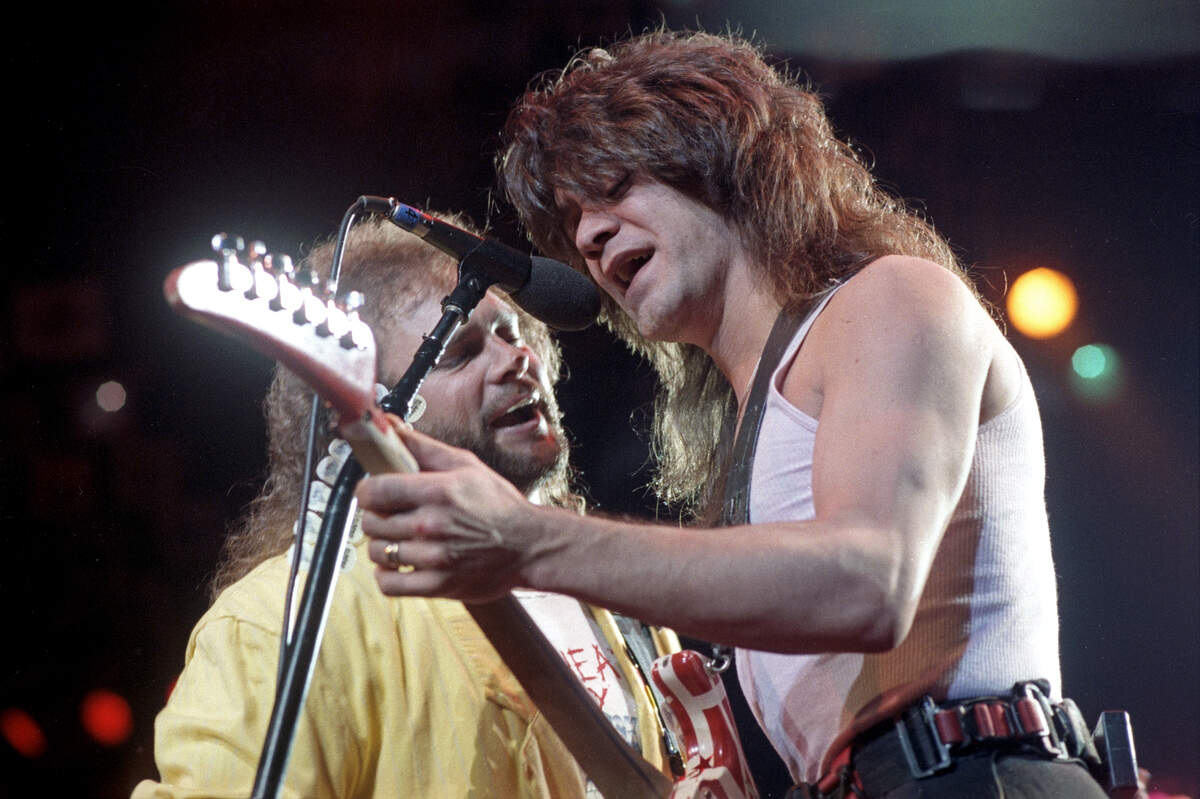 Van Halen's Michael Anthony, left, and Eddie Van Halen performing at the Tarrant County Convention Center on Sept. 30, 1986.