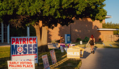 A voter walks to an early voting site at Tarrant County College South Campus in Fort Worth on Oct. 21, 2024.
