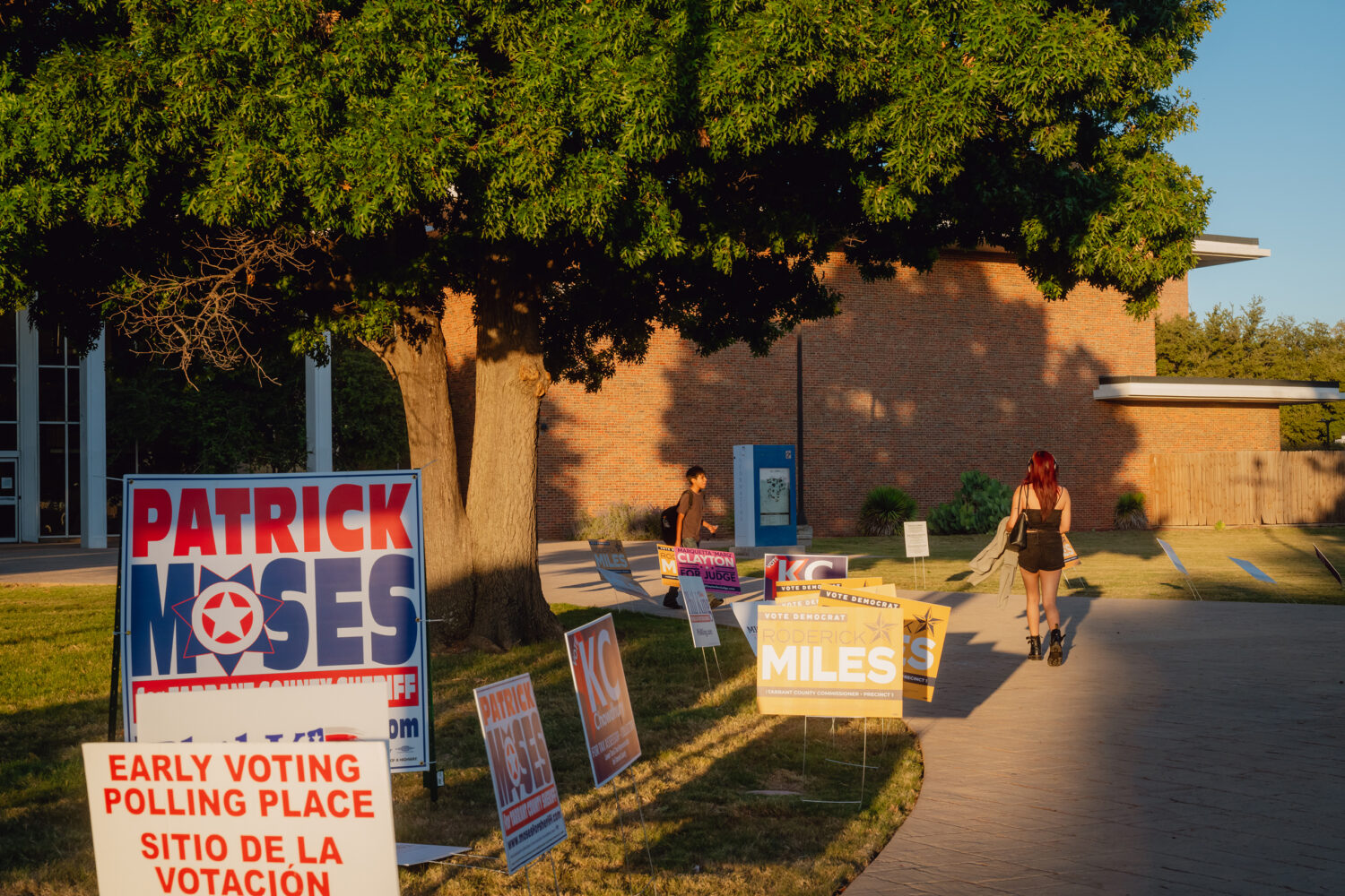 A voter walks to an early voting site at Tarrant County College South Campus in Fort Worth on Oct. 21, 2024.