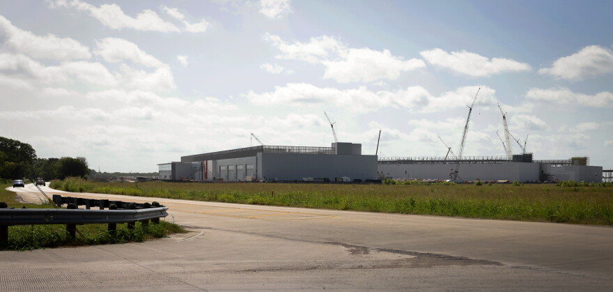 A hyperscale data center is under construction on a country road in Wilmer, Texas on June 30, 2026.
