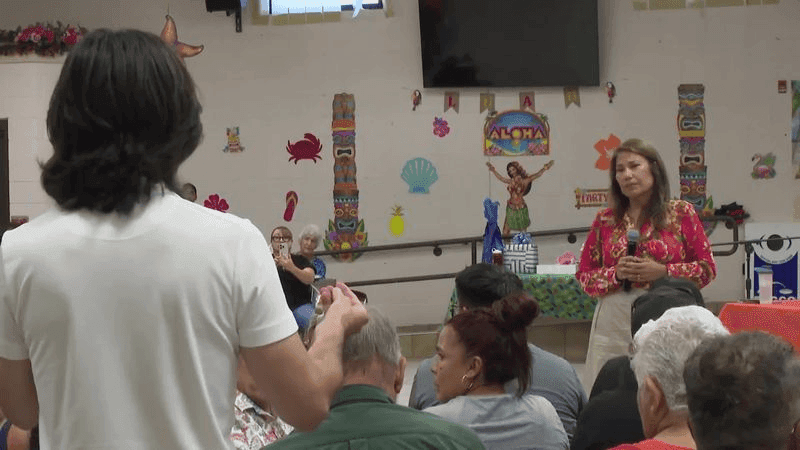 Residents at community meeting for Congresswoman Veronica Escobar congressional update and Marathon Refinery. (Credit: KFOX14/CBS4)