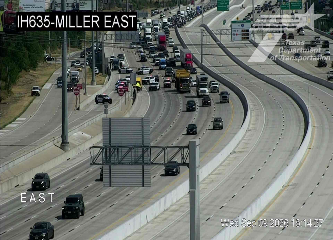 Vehicle-barrier collision causing lane closures on I-635 in Dallas