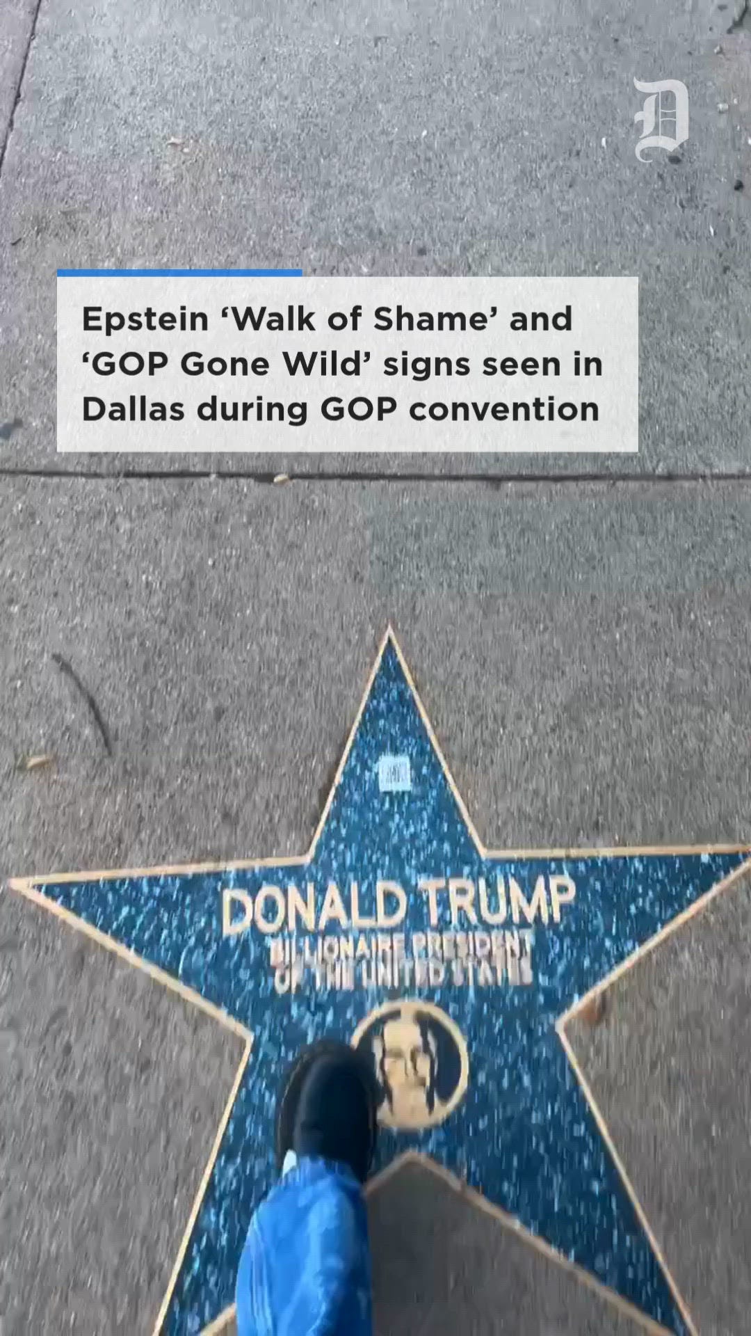Epstein ‘Walk of Shame’ and ‘GOP Gone Wild’ signs seen in Dallas during GOP convention
