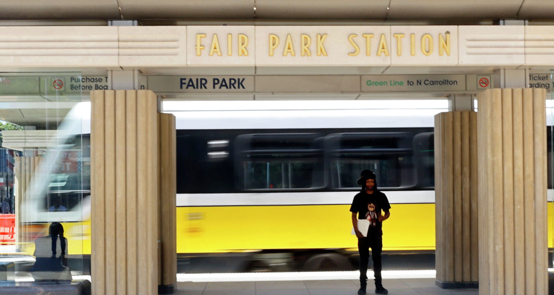 A Dallas Area Rapid Transit (DART) train arrives at Fair Park Station, Wednesday, Sept. 16, 2026, in Dallas.