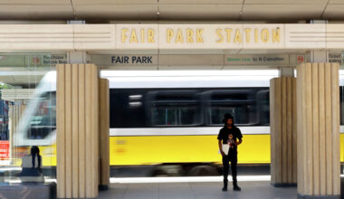 A Dallas Area Rapid Transit (DART) train arrives at Fair Park Station, Wednesday, Sept. 16, 2026, in Dallas.