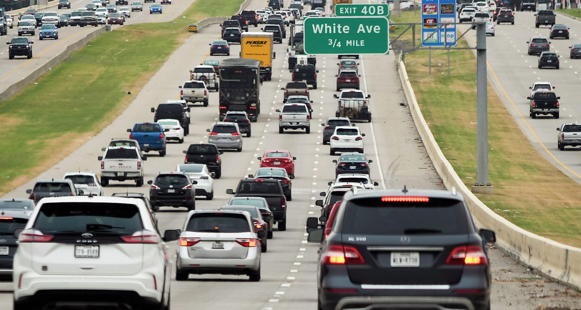 Traffic backs up in the northbound lanes of U.S. 75 on Friday, Aug. 29, 2025, in McKinney.