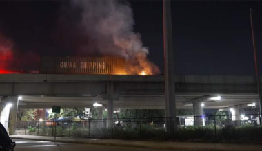 Tractor-trailer fire closes Highway 59 lanes near Fannin St. in Houston