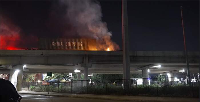 Tractor-trailer fire closes Highway 59 lanes near Fannin St. in Houston
