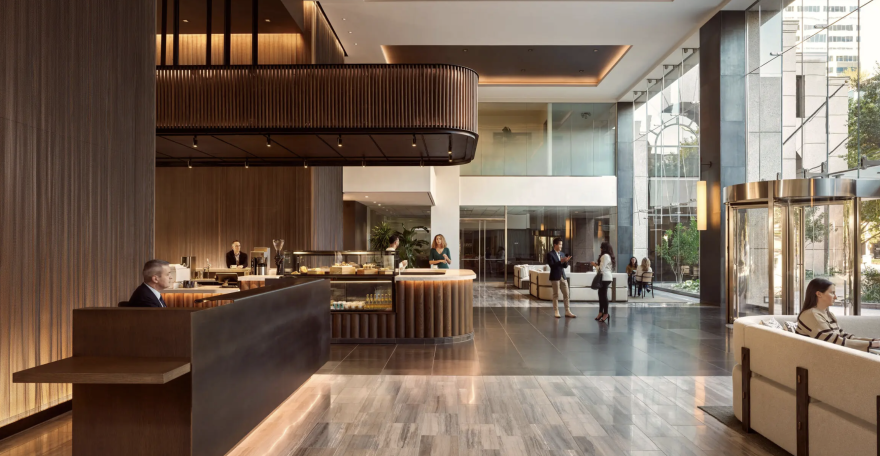 A view of the lobby inside 100 Congress Avenue.
