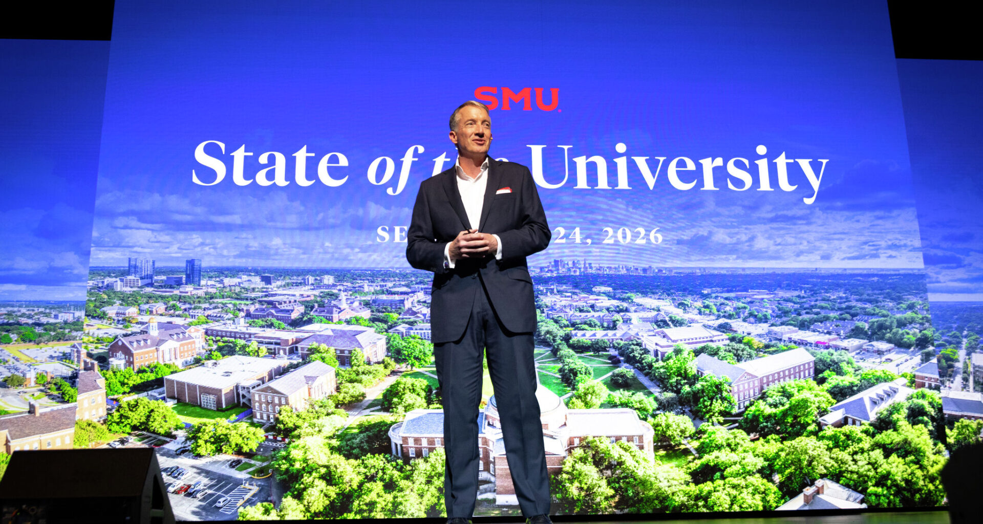 Southern Methodist University President Jay Hartzell outlined his vision for the school's next decade in his "State of the University" address on Thursday afternoon at SMU's McFarlin Memorial Auditorium. 