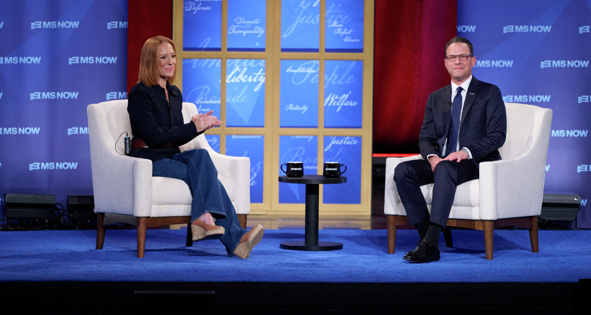 Jen Psaki in conversation with Pennsylvania Gov. Josh Shapiro at MS NOW Live’s “We the People: America 250” event in Philadelphia on June 25, 2026. 
