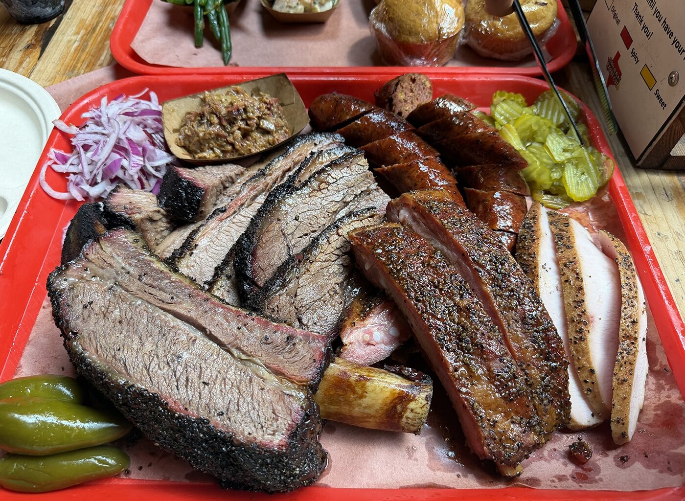 The meat tray offered up in the Terry Black Experience.