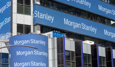 Morgan Stanley logo running on building digital signs