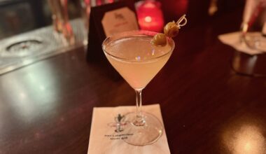 a dirty martini on a bar