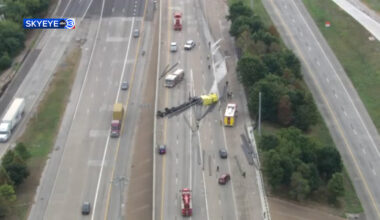 18-wheeler loses load, pipes spread across SH-225 at I-610 exit ramp, images show
