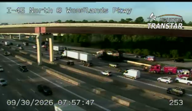 Houston traffic: North Freeway southbound blocked at Woodlands Pkwy due to hazmat scene, TxDOT says