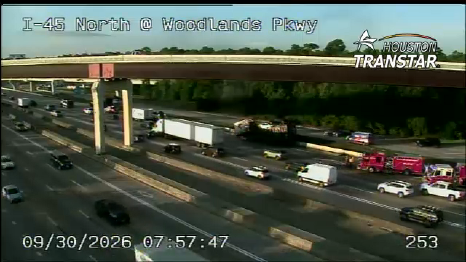 Houston traffic: North Freeway southbound blocked at Woodlands Pkwy due to hazmat scene, TxDOT says
