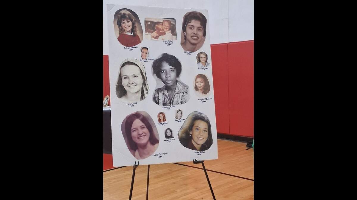 Photos of murdered and missing cold case victims are displayed at the fourth annual Thaw The Cold Cases awareness event on Saturday, April 18, 2026. Friends and family members gathered at the Charles H. Haws Athletic Center near downtown Fort Worth to share about their loved ones.