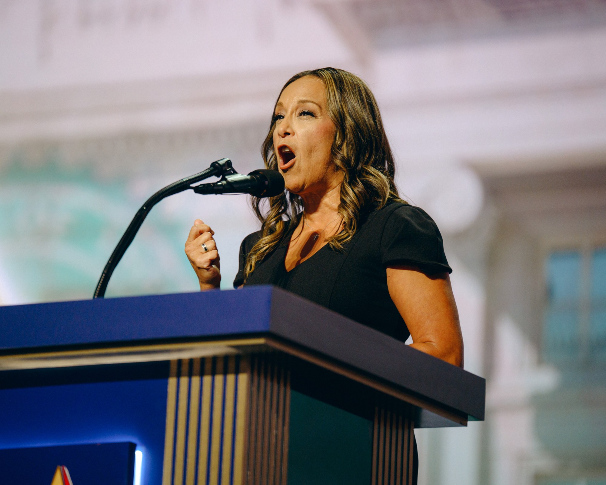 U.S. Rep. Monica De La Cruz, R-Edinburg, speaks at the 2026 Republican Convention in Dallas on Sept. 9.