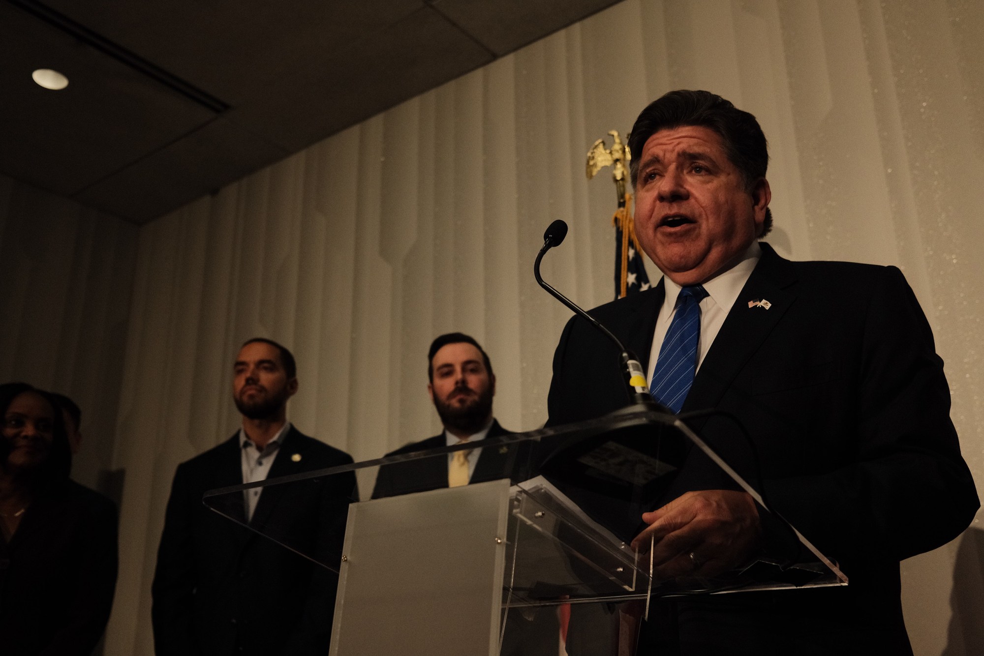 Illinois Gov. JB Pritzker speaks a press conference in Dallas as part of Democrats' counter-programming ahead of the 2026 Republican Convention in Dallas on Sep. 9, 2026.