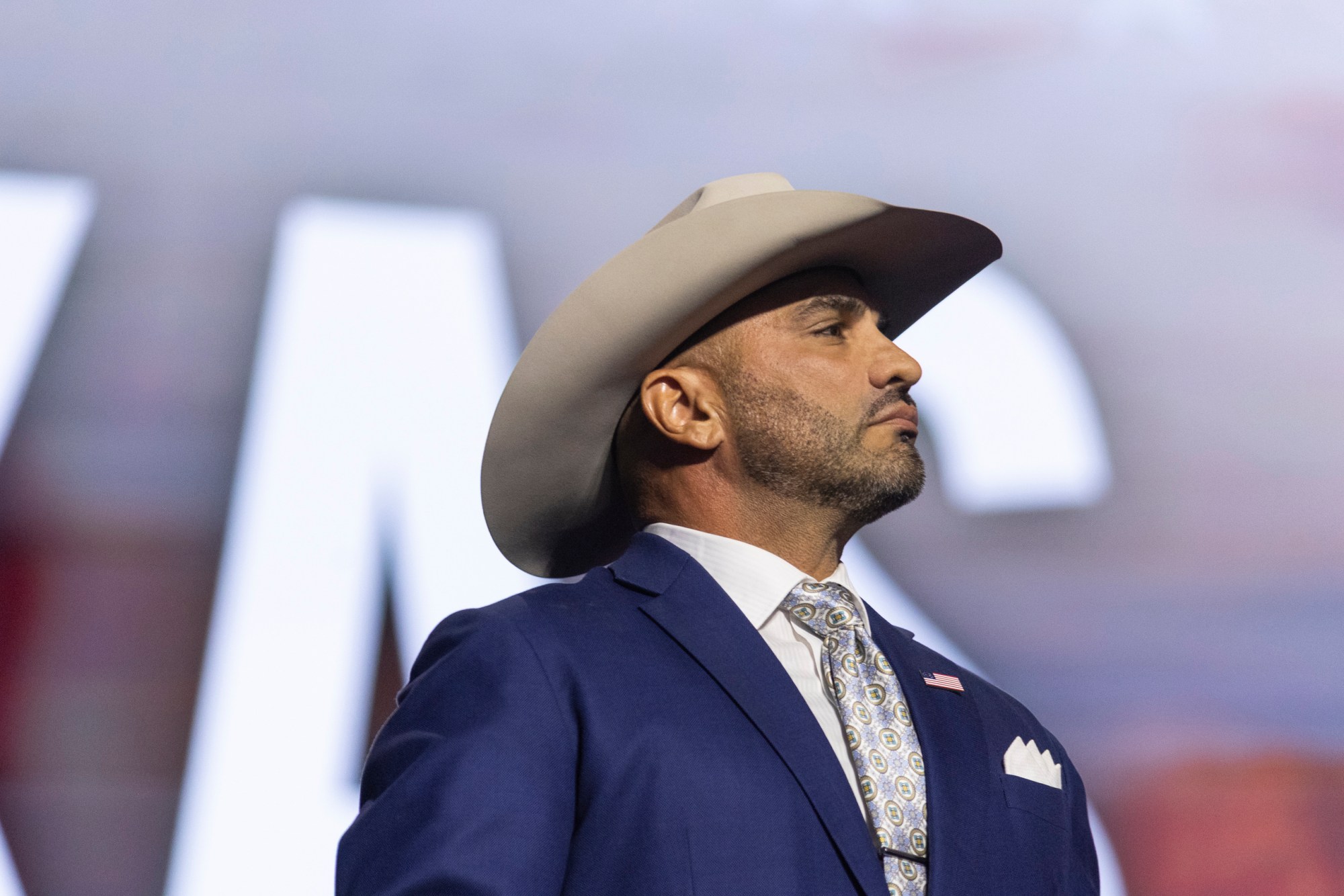 Tano Tijerina, Webb Co. judge and Republican nominee for U.S. Rep. in Texas' 28th Congressional District, speaks at the 2026 Republican Convention in Dallas on Thursday, Sept. 10, 2026.