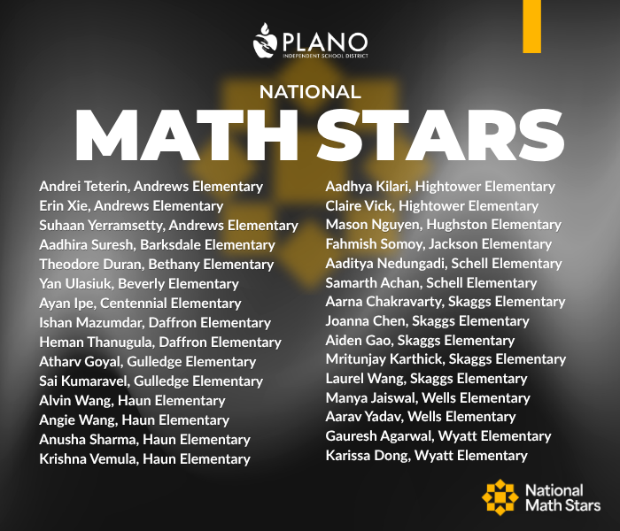 30 Plano ISD Students Named National Math Stars