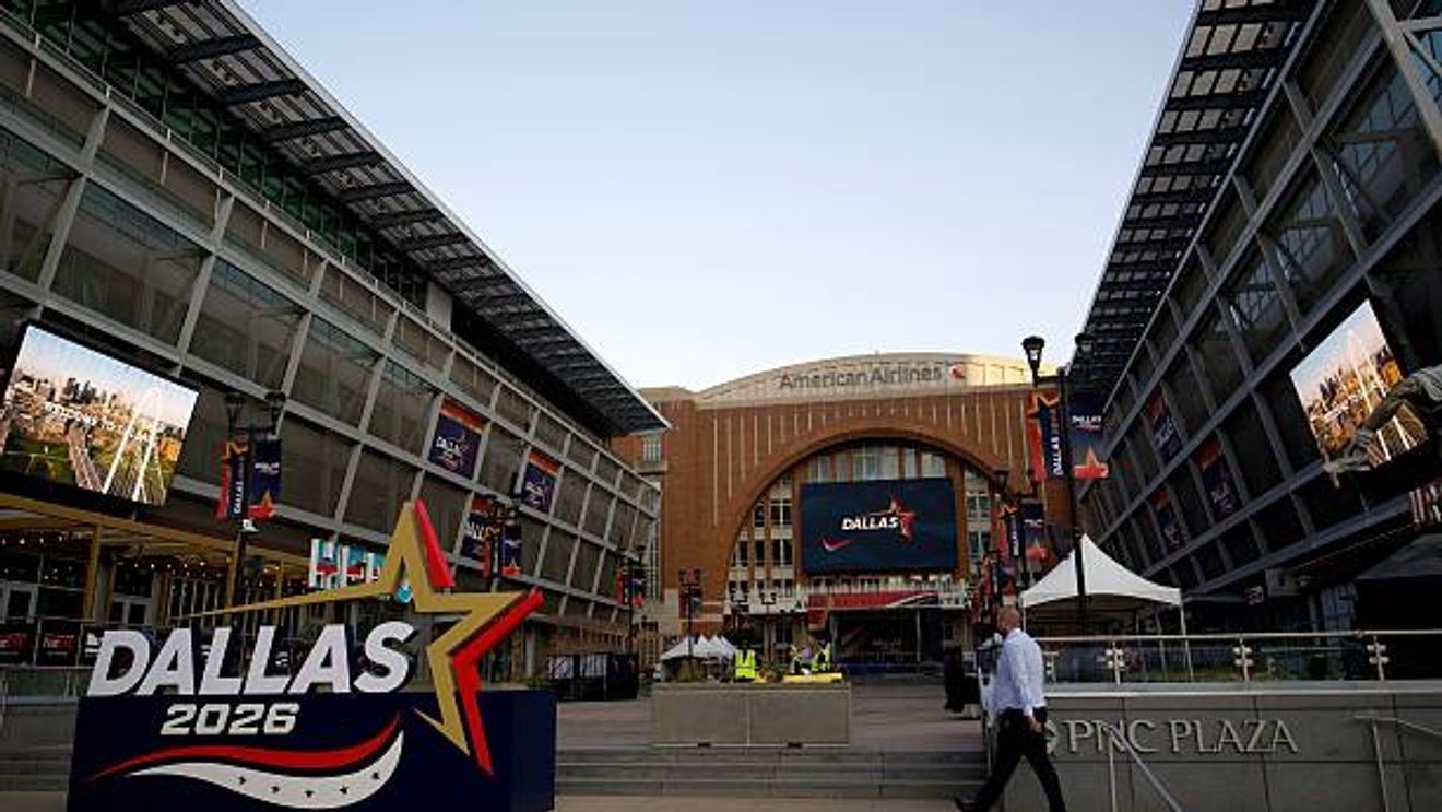 The American Airlines Center is seen as preparations continue ahead of the Republican National Committee (RNC) Midterm Convention in Dallas, Texas on September 8, 2026. The convention, announced by Trump as the first national Republican gathering held during a midterm election year, is expected to draw the president alongside Vice President JD Vance and other Republican leaders as the party looks to rally voters ahead of a hard-fought battle for control of Congress in November. (Photo by Kent Nishimura / AFP via Getty Images)
