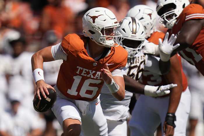 Arch Manning throws four TD passes and No. 5 Texas eases past Texas State in season opener 59-7